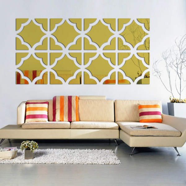 Зеркальный гибкий ПВХ пластик (небьющееся зеркало), острые углы, цвет ЗОЛОТО / Зеркальные пластиковые панели 720 х 500 х 2 мм. / Наклейки интерьерные